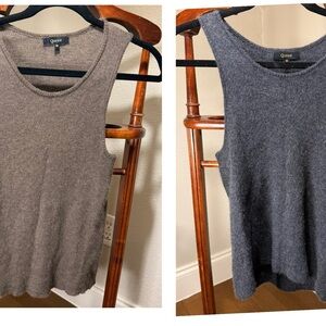 X2 Quince 100% Cashmere featherweight ribbed tanks, charcoal and cool brown
